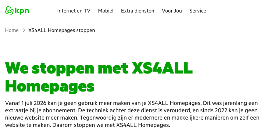 KPN stopt met website